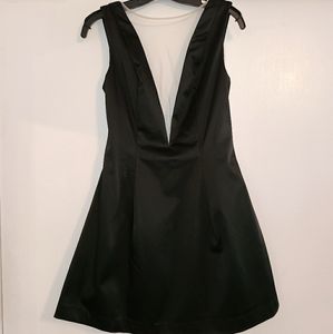 Bebe Tulle front low black satin dress SZ 8